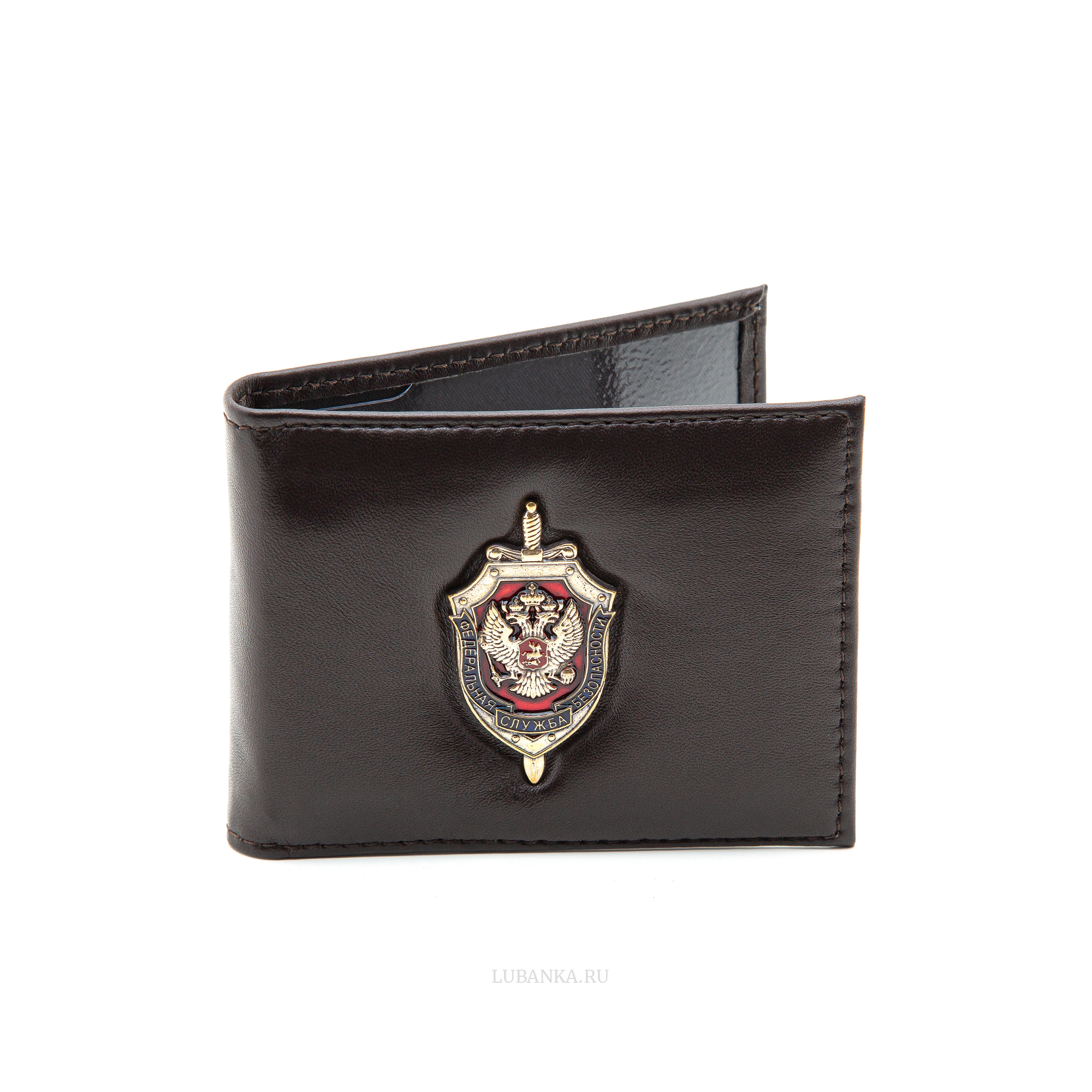 Обложка для удостоверения ФСБ с жетоном узкая пухлая коричневая