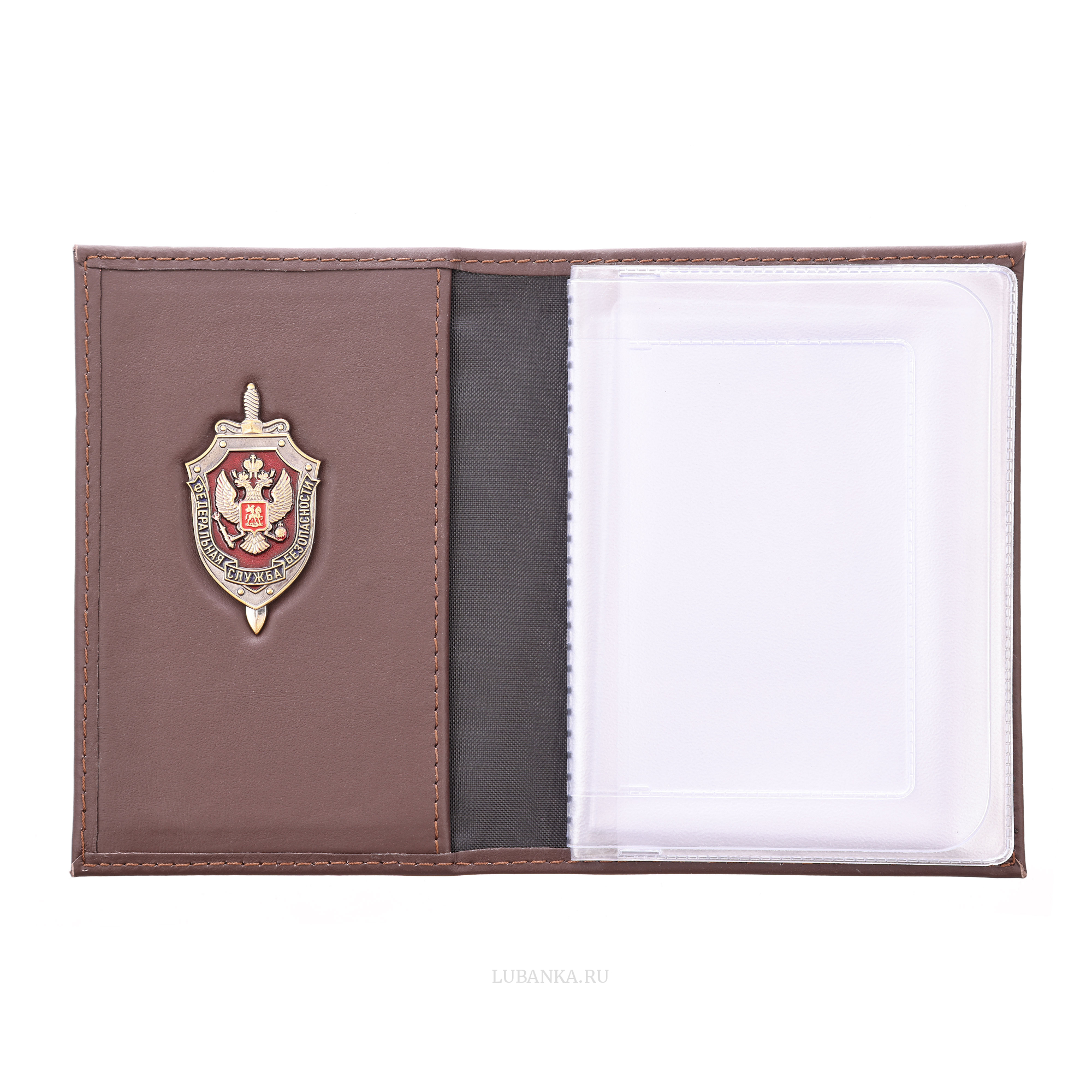 Обложка для автодокументов ФСБ с жетоном коричневая
