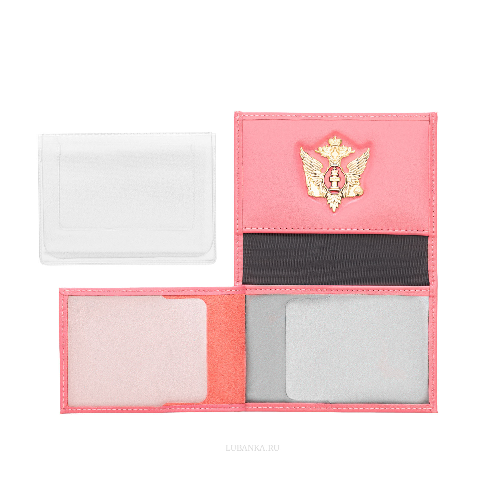 Обложка для автодокументов и удостоверения ФСИН с жетоном розовая
