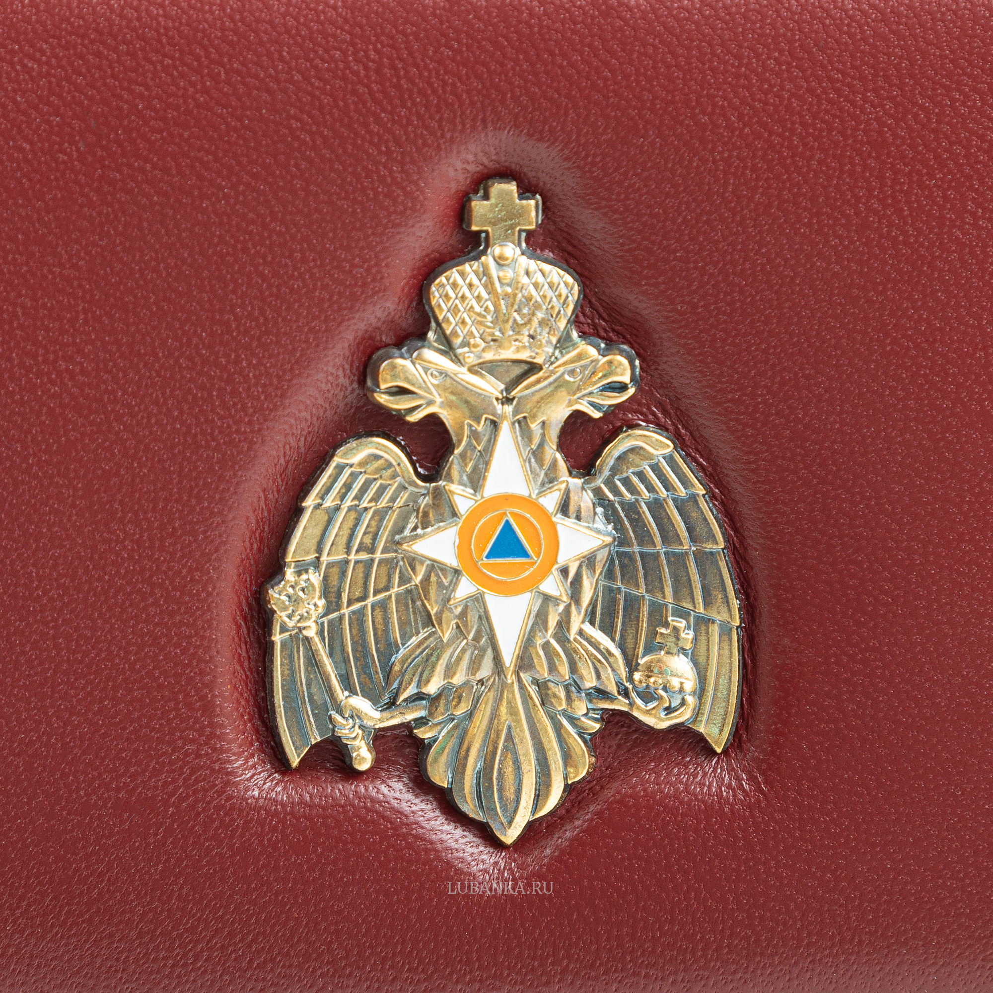 Обложка для удостоверения МЧС с жетоном узкая пухлая бордовая