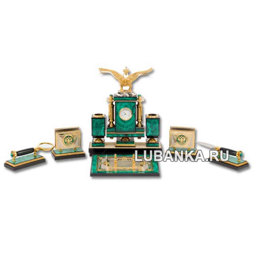 Настольный набор для руководителя «Двухглавый орёл» из камня