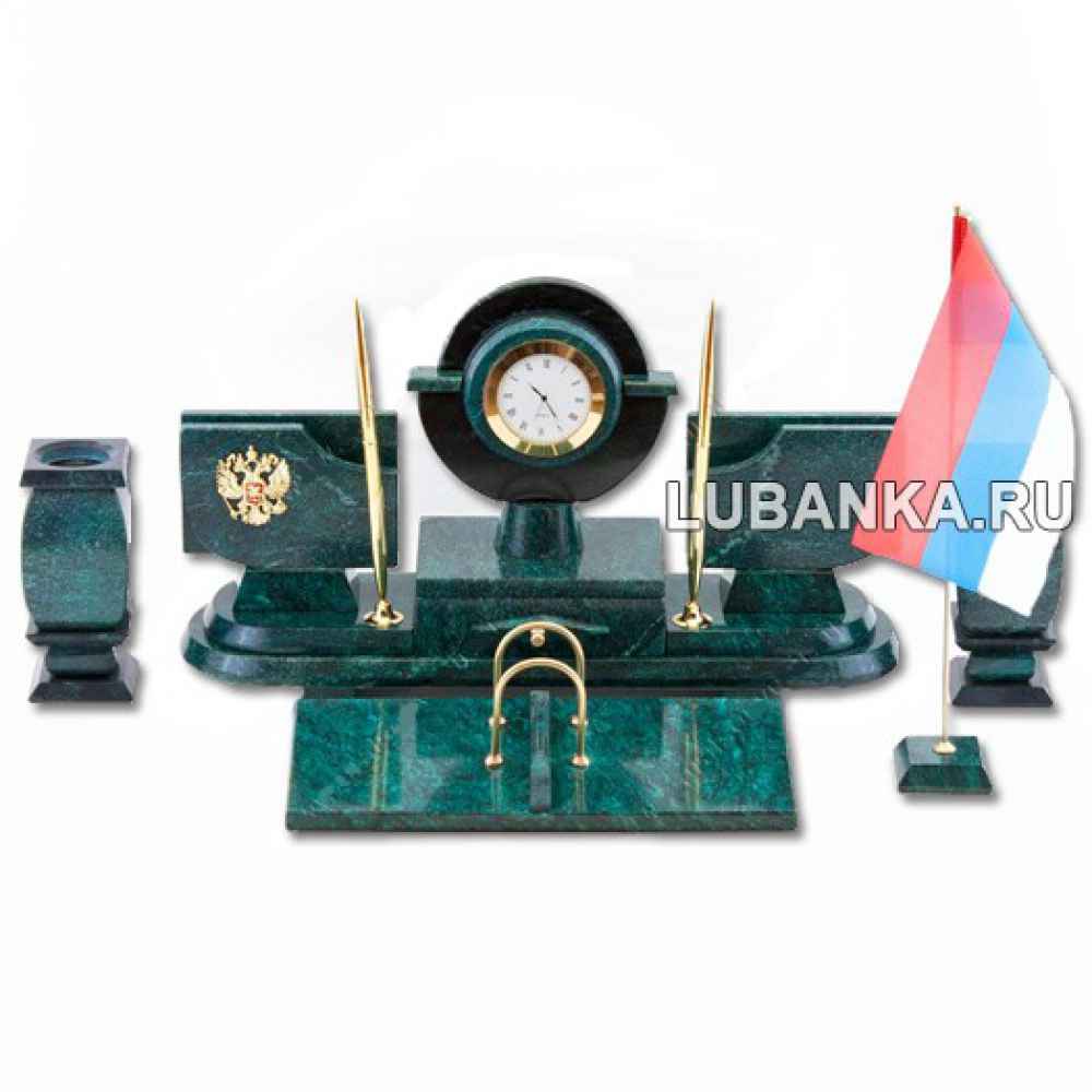 Настольный набор для руководителя «Герб России с флагом» из камня